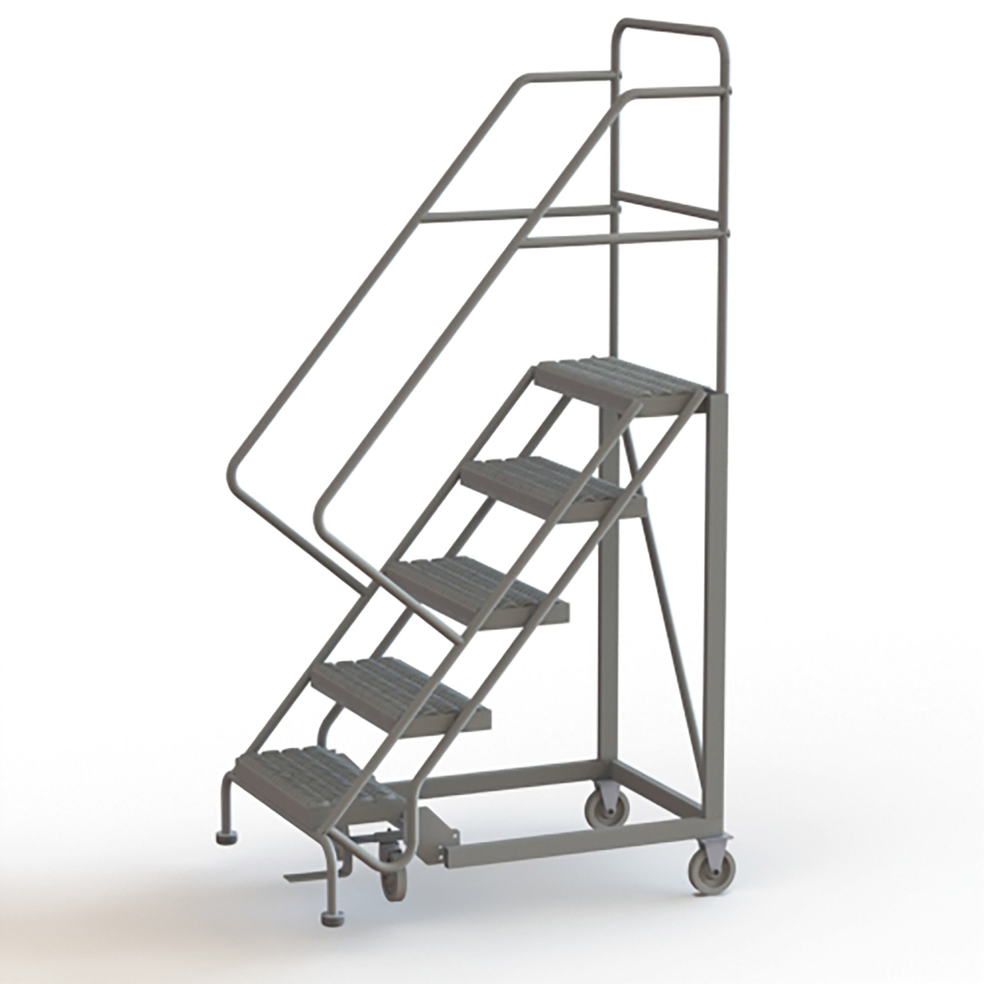 Tri-Arc 5-Step Steel Rolling Ladder with Serrated Steps— Gray, 50in.H Top Step, 24in. Step Width, 450-Lb. Capacity, Model# KDEC105242
